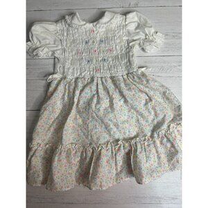 Vintage 1970s Sears Winnie The Pooh Frilly Lace Smocked Dress Collared Floral